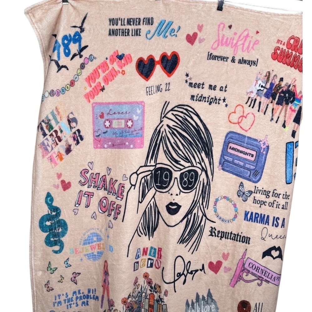 Taylor Swift Eras Tour Fleece Blanket Swiftie Merch Karma 1989 Midnights Cream